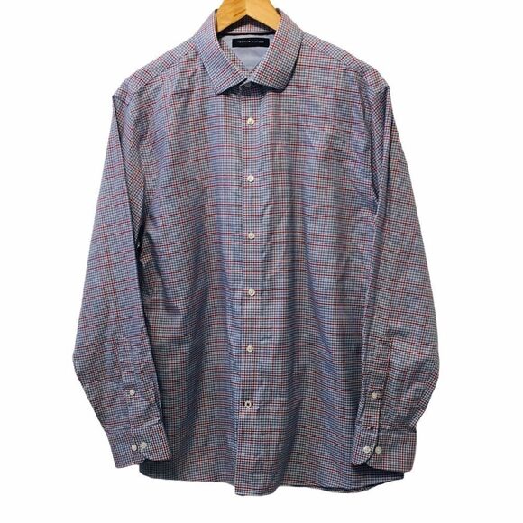 NWOT TOMMY HILFIGER Red & Blue Plaid Button Down L - Picture 1 of 10